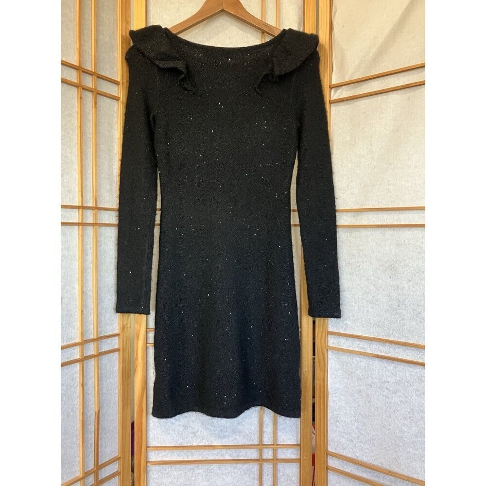 Lilly Pulitzer Ruth Black Pullover Dress Evening Sequin Ruffle Small Long Sleeve - Picture 5 of 7